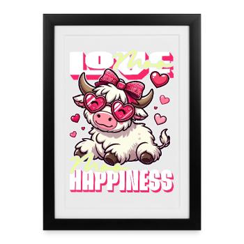 Moo Love, Moo Happiness - Conception de vache mignonne - Affiche encadrée (27 × 37 cm) - noir - Devant
