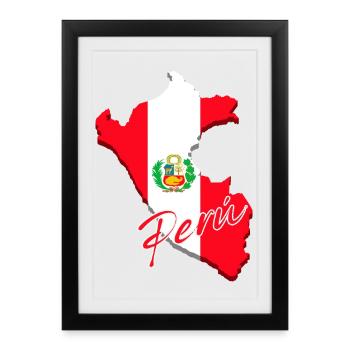 Drapeau du Pérou, carte drapeau du Pérou - Affiche encadrée (27 × 37 cm) - noir - Devant
