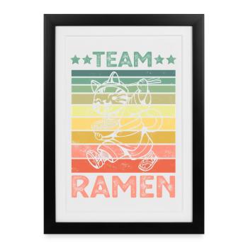 Le chat mange des nouilles ramen - Affiche encadrée (27 × 37 cm) - noir - Devant