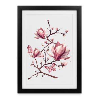Magnolias et papillons – une beauté délicate - Affiche encadrée (27 × 37 cm) - noir - Devant