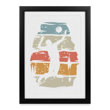 retro volleyball player - ball attack scratch - Framed poster (27 × 37 cm) - black - Front