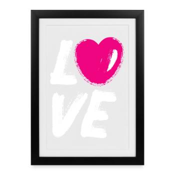 Love Love Heart Pink Wedding Comic Brush I love - Framed poster (27 × 37 cm) - black - Front