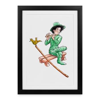 the green vagabond playing the Flute - Framed poster (27 × 37 cm) - black - Front