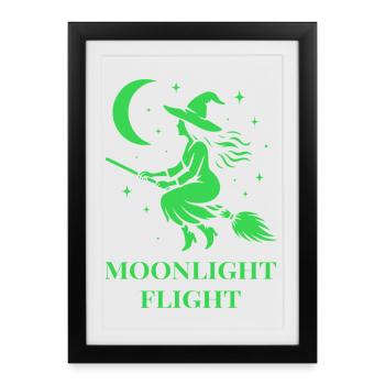 La sorcière vole dans la nuit au clair de lune - Affiche encadrée (27 × 37 cm) - noir - Devant
