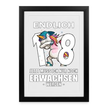 18e anniversaire Licorne 18 ans 18e anniversaire - Affiche encadrée (27 × 37 cm) - noir - Devant