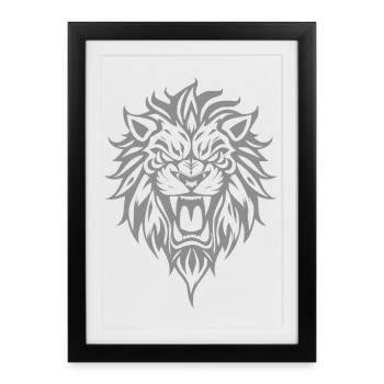 Lion Tribal Lion Tête Tattoo - Affiche encadrée (27 × 37 cm) - noir - Devant