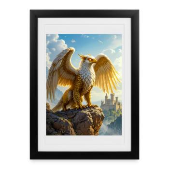 Griffon plongeur, corps de lion, ailes d'aigle, chasse - Affiche encadrée (27 × 37 cm) - noir - Devant