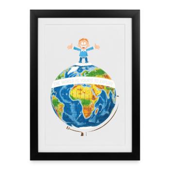 Carte du monde avec la joie et la liberté de vie - Affiche encadrée (27 × 37 cm) - noir - Devant