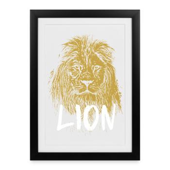 Modern calligraphy lion illustration - Framed poster (27 × 37 cm) - black - Front