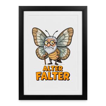 german pun "Alter Falter" Old moth cartoon - Framed poster (27 × 37 cm) - black - Front