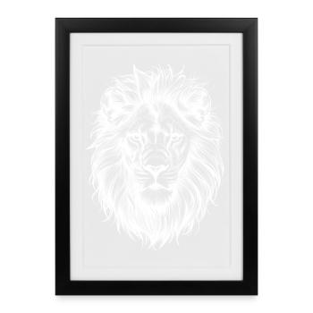 Lion Head Silhouette Black White - Framed poster (27 × 37 cm) - black - Front