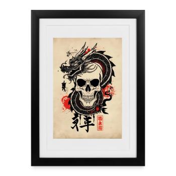 T-shirt streetwear dragon style japonais - Affiche encadrée (27 × 37 cm) - noir - Devant