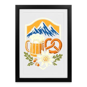 Bretzel Bière Edelweiss Montagnes Costume traditionnel Festival Bavarois - Affiche encadrée (27 × 37 cm) - noir - Devant