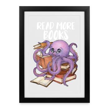 Reading Octopus in Stack of Books Book Gift - Framed poster (27 × 37 cm) - black - Front