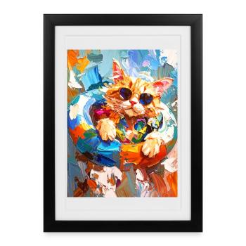 Cool cat in colorful swimming ring - Framed poster (27 × 37 cm) - black - Front