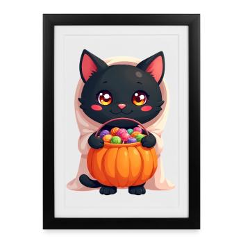 Halloween Cat with Halloween Pumpkin - Framed poster (27 × 37 cm) - black - Front