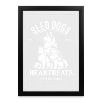 Conception de chien de traîneau – battements de cœur dans la nuit froide - Affiche encadrée (27 × 37 cm) - noir - Devant