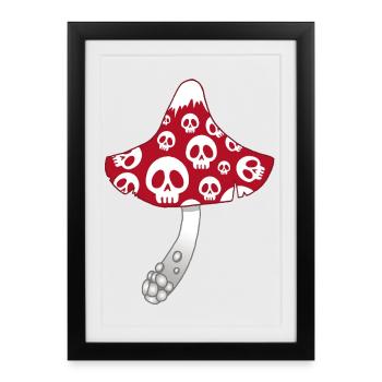 Red Mushroom with White Skulls - Framed poster (27 × 37 cm) - black - Front