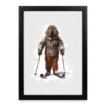 Mastiff Dog Ski Skiing - Framed poster (27 × 37 cm) - black - Front