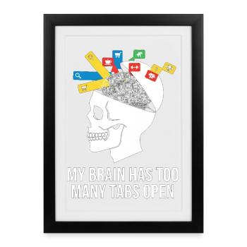 Tabs Open Skull Brain Meme - Framed poster (27 × 37 cm) - black - Front