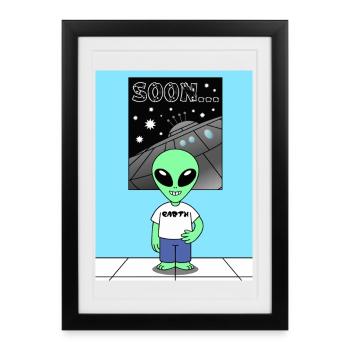 Alien devant le vaisseau spatial Terre - Affiche encadrée (27 × 37 cm) - noir - Devant