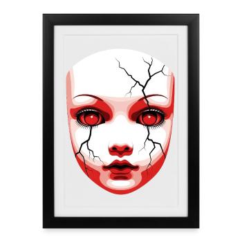 Effrayant Halloween poupée masque Portrait Art - Affiche encadrée (27 × 37 cm) - noir - Devant