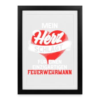 Battements de cœur pour un pompier - Affiche encadrée (27 × 37 cm) - noir - Devant