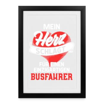 Battements de cœur pour un chauffeur de bus unique / Amour - Affiche encadrée (27 × 37 cm) - noir - Devant