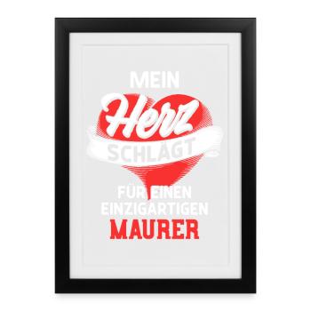 Heart beats for a bricklayer - Framed poster (27 × 37 cm) - black - Front