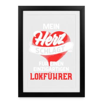 My heart beats for a train driver / train, train - Framed poster (27 × 37 cm) - black - Front