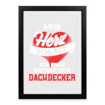 My heart beats for a roofer / Saying - Framed poster (27 × 37 cm) - black - Front