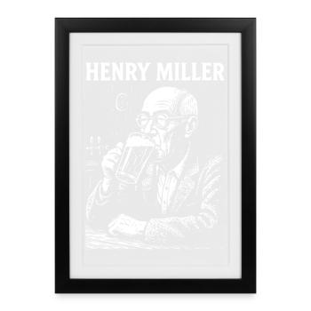 Henry Miller buvant de la bière dans un pub - Affiche encadrée (27 × 37 cm) - noir - Devant