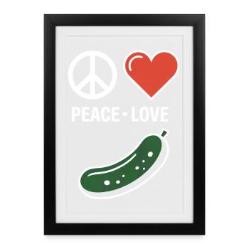 Peace Love Cucumber Drôle de cornichon Dicton - Affiche encadrée (27 × 37 cm) - noir - Devant