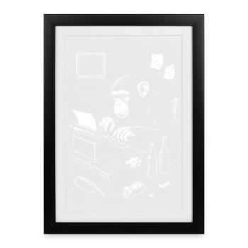 Dactylo singe sur une machine à écrire vintage - Affiche encadrée (27 × 37 cm) - noir - Devant