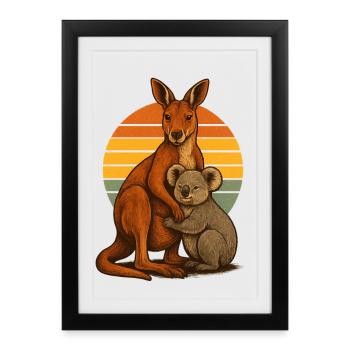 Kangaroo Koala Amis australiens - Affiche encadrée (27 × 37 cm) - noir - Devant