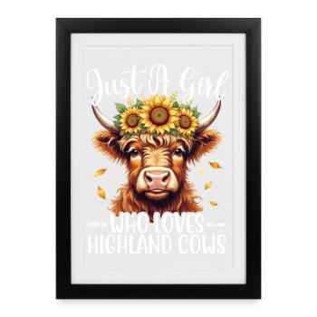 Femelle vaches écossaises des Highlands tournesols - Affiche encadrée (27 × 37 cm) - noir - Devant