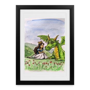 Lien entre la princesse et le Dragon dans la prairie - Affiche encadrée (27 × 37 cm) - noir - Devant