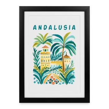 Andalusian Palm Villa Watercolor - Framed poster (27 × 37 cm) - black - Front