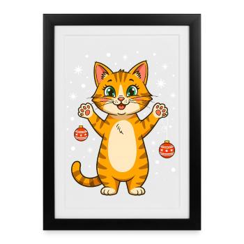 Chat de Noël Drôle Adorant de chats mignon - Affiche encadrée (27 × 37 cm) - noir - Devant