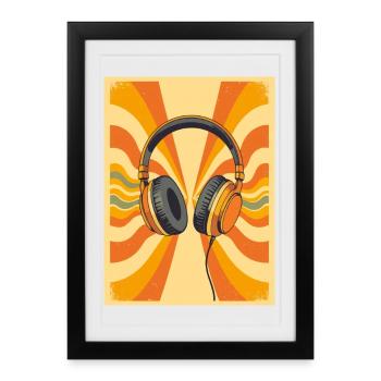 Warm Retro Headphones with Groovy Circular Vibrati - Framed poster (27 × 37 cm) - black - Front