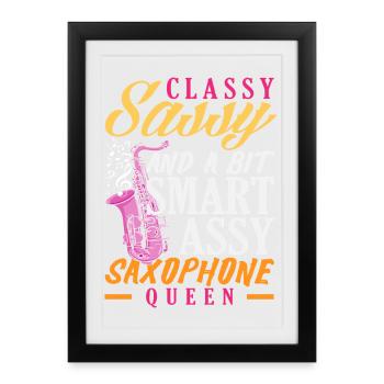Reine du saxophone élégante, coquine, malin, - Affiche encadrée (27 × 37 cm) - noir - Devant