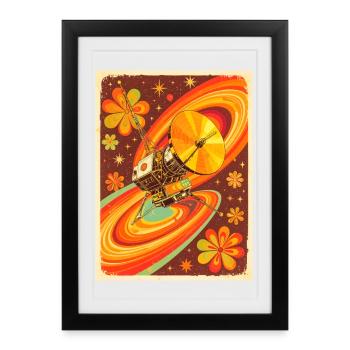 Sonde spatiale psychédélique dans un univers rétro - Affiche encadrée (27 × 37 cm) - noir - Devant