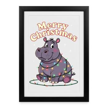 Africa Christmas Zoo Hippopotamus Merry Christmas - Framed poster (27 × 37 cm) - black - Front