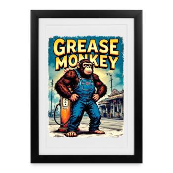 Art urbain rétro GreaseMonkey - Affiche encadrée (27 × 37 cm) - noir - Devant