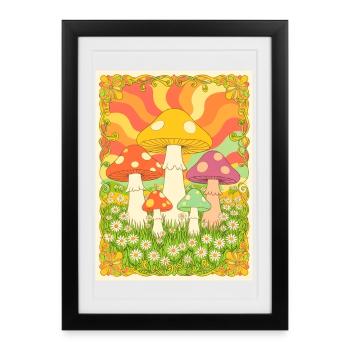 Champignons psychédéliques aux couleurs groovy des années 70 - Affiche encadrée (27 × 37 cm) - noir - Devant