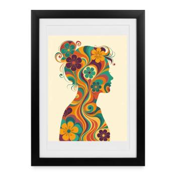 Silhouette de femme fleurie dans le style années 70 - Affiche encadrée (27 × 37 cm) - noir - Devant