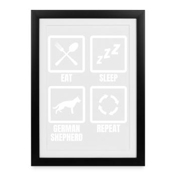 Mange, dors, Berger allemand, répète - Affiche encadrée (27 × 37 cm) - noir - Devant