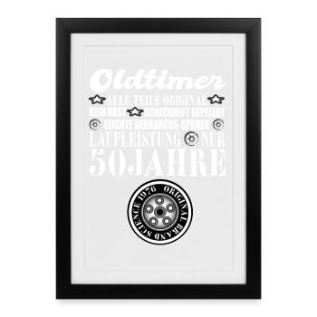50e anniversaire - Voiture classique - Affiche encadrée (27 × 37 cm) - noir - Devant