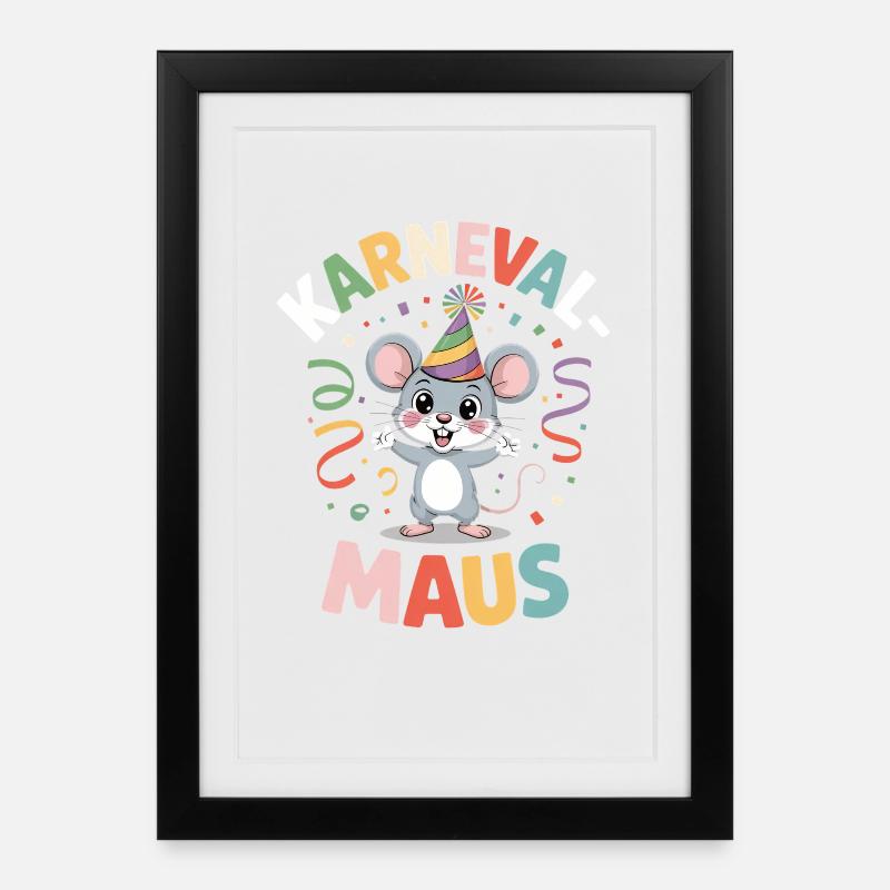 Karnevalsmaus Karneval Köln Kölner Karnevals Maus - Gerahmtes Poster (27 × 37 cm) - Schwarz