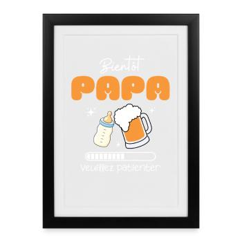 Bientôt Papa Humour Grossesse avec Bière & Biberon - Affiche encadrée (27 × 37 cm) - noir - Devant